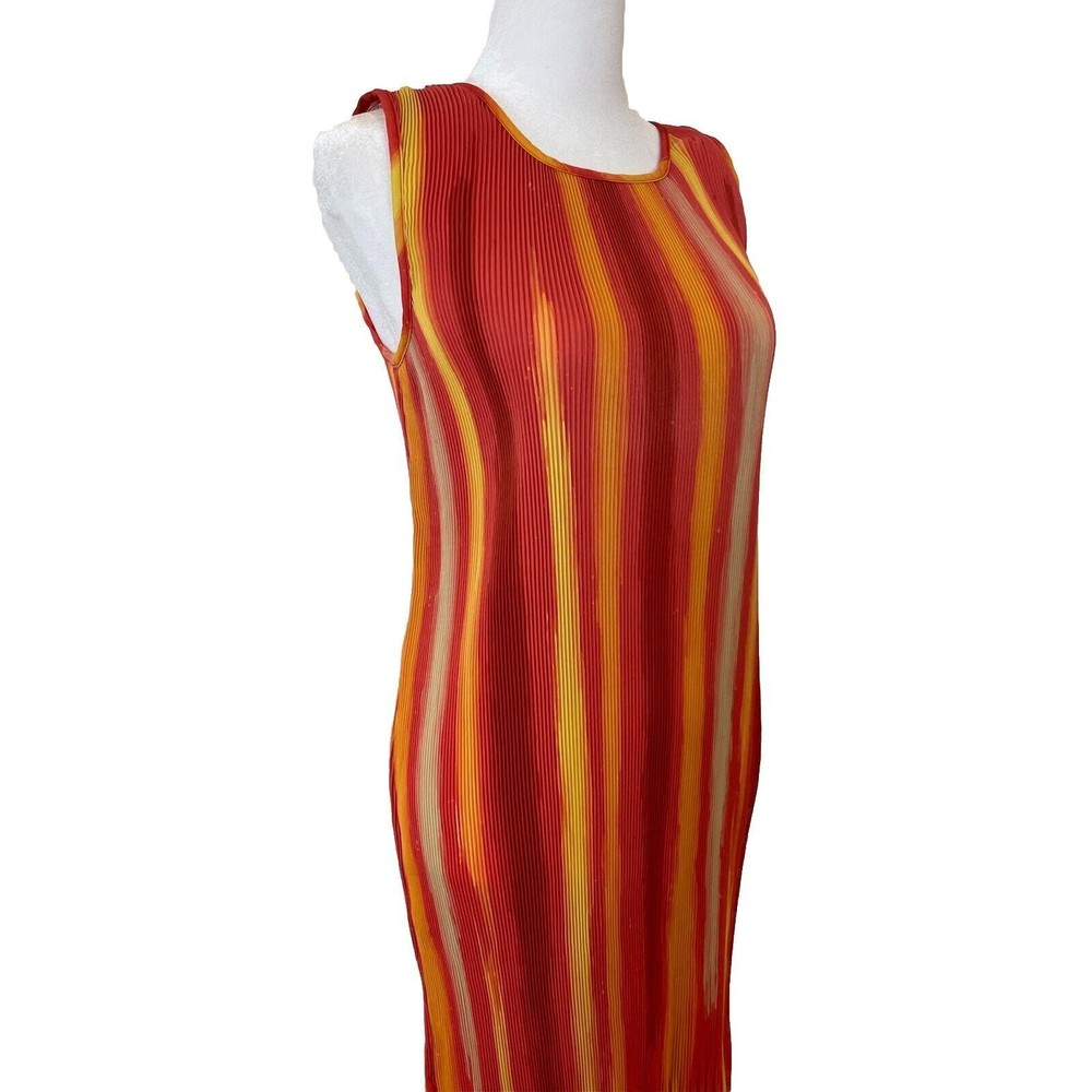 Kate & Mallory Women XS Dress Orange Accordion Maxi Sunset Luxury Ombre Resort - Picture 2 of 12